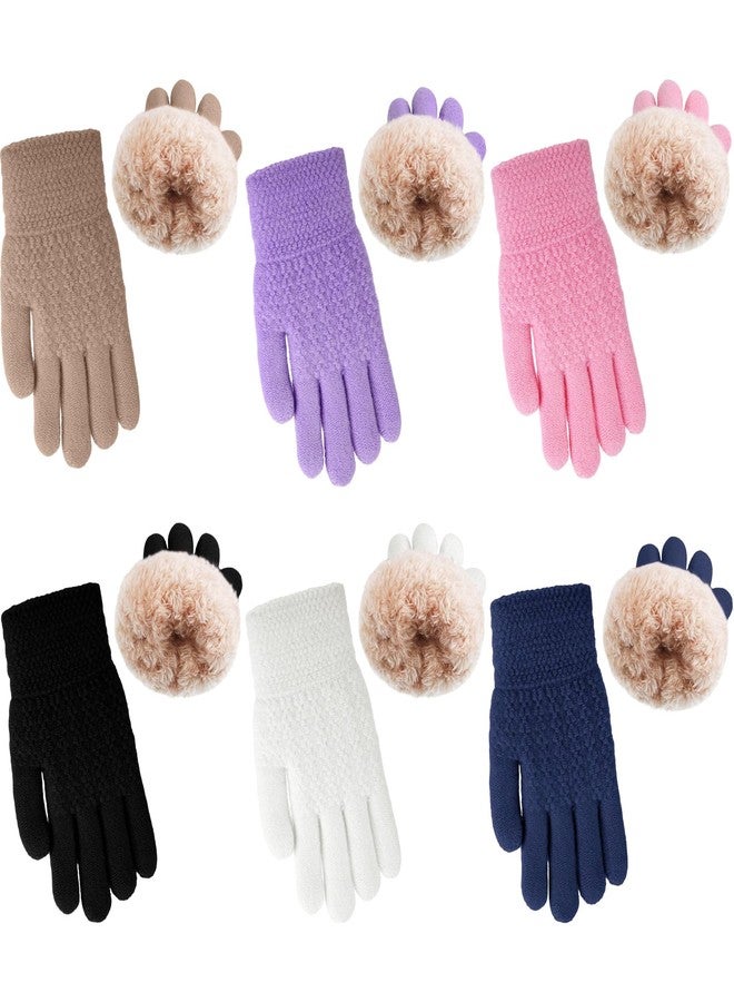 Skyebed 6 Pairs Winter Touchscreen Gloves Thick Thermal Knit Warm Gloves for Womens Mens Adult Cold Weather, 6 Colors - Image 1